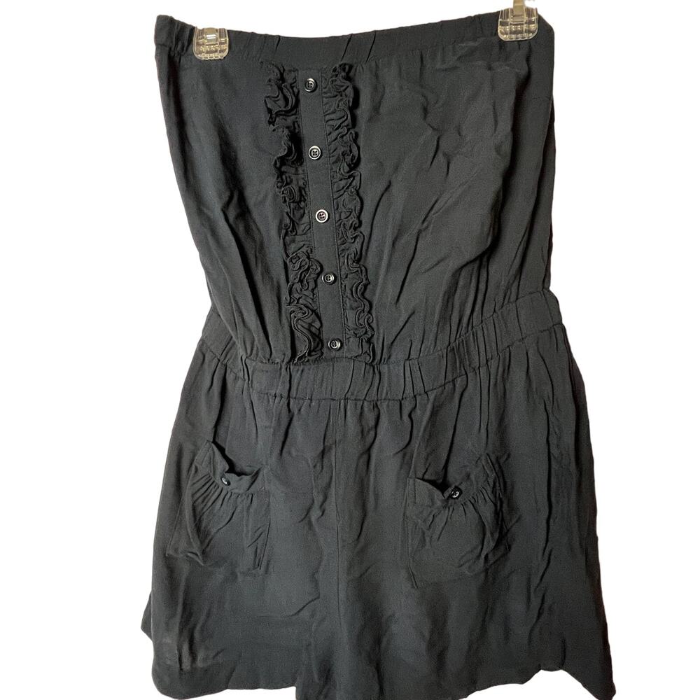 Forever 21 Women's Strapless Dark Navy Romper with Ruffle Front Detail  Sz M